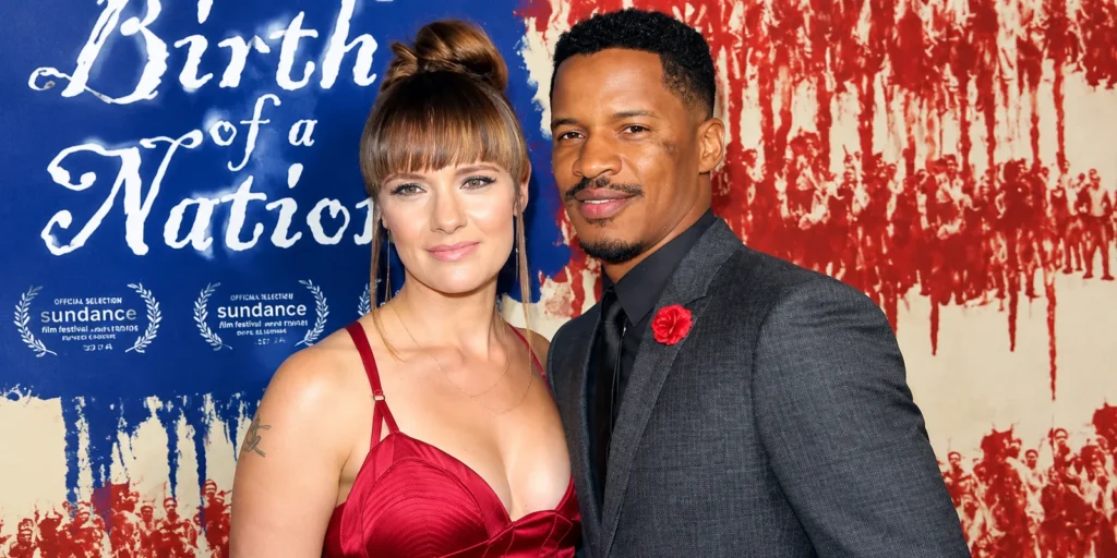 Sarah DiSanto and her husband Nate Parker posing together at a red carpet event