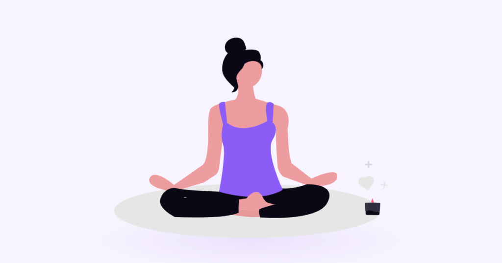 Woman meditating in a peaceful pose with a lit candle nearby, representing self care ideas for women with busy lives
