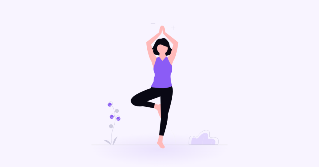 Best Exercises for Personal Growth: woman in a yoga tree pose beside a growing plant