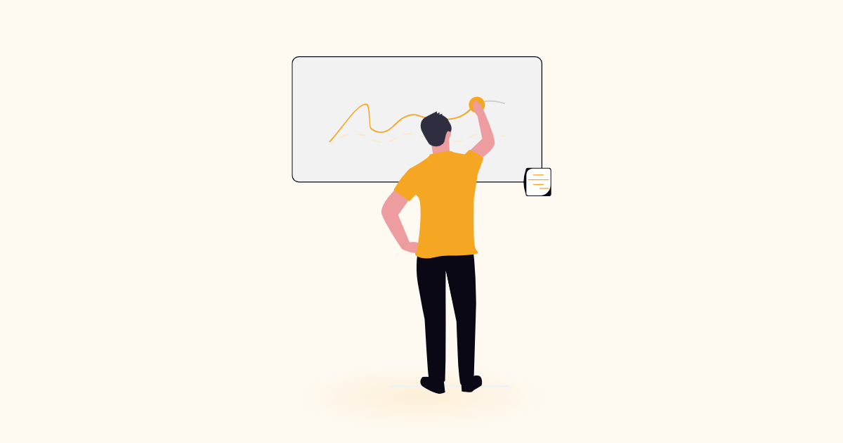 Person drawing a projected trend line on a whiteboard, illustrating how long retirement money will last