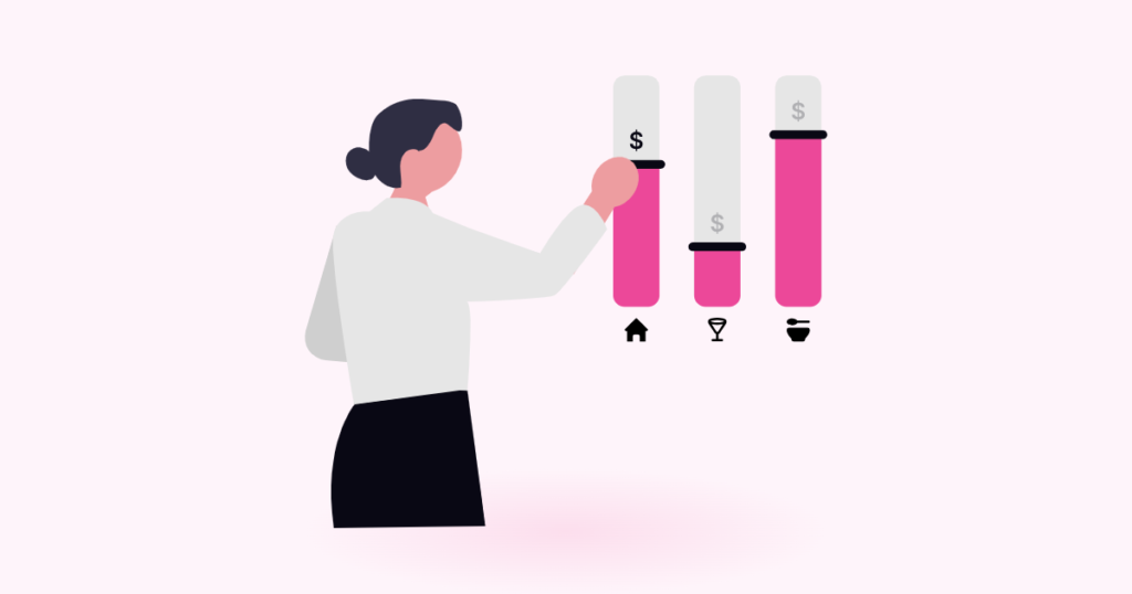 How to Get an LLC for Free: woman adjusting cost bars to show the 2026 LLC cost breakdown